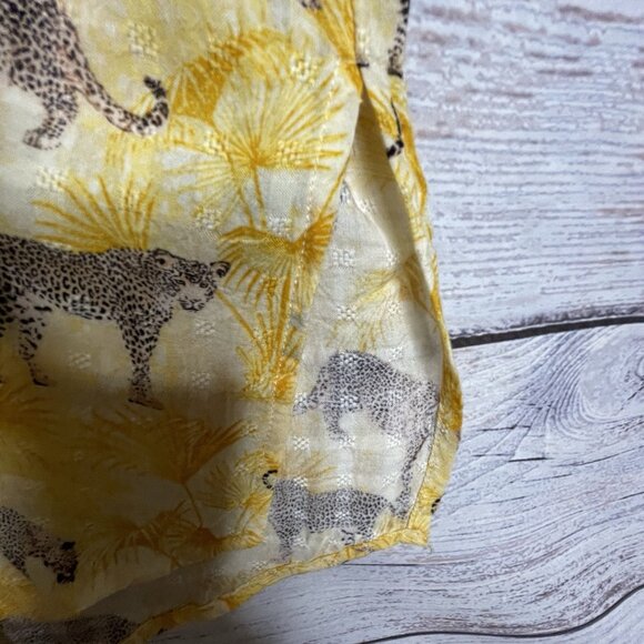 Jane & Delancey Blouse Tunic M Yellow Animal Print Cheetah Button Up Boho - Picture 5 of 13